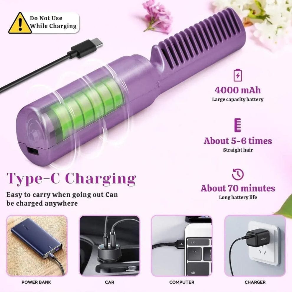 Mini Rechargeable Hair Straightener & Hot Comb Shiny Hair Anytime